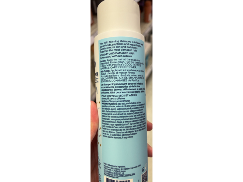 Pacifica Coco Peptide Damage Care Shampoo, Biomimetic Peptides Coconut Milk, 12 fl oz/355 mL