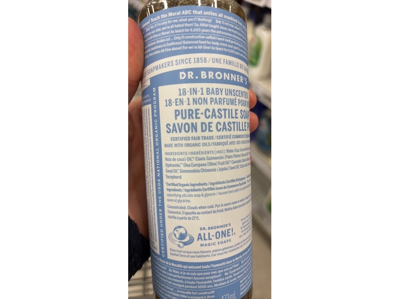 Dr. Bronner's 18-In-Baby Pure-Castile Soap, Unscented, 473 mL