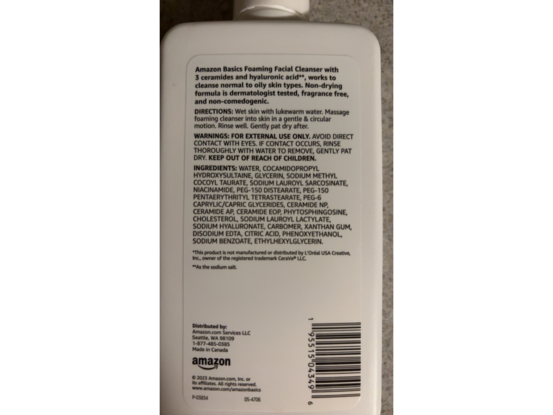 Amazon Basics Foaming Facial Cleanser, 12 fl oz/355 mL