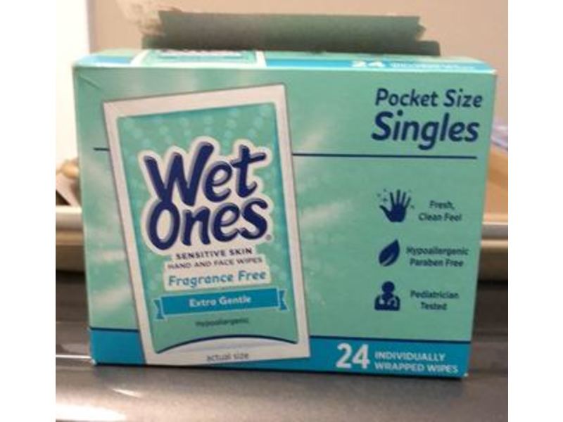 Wet Onces Sensitive Skin Hand & Face Wipes, Fragrance Free, Extra Gentle, 24 Count, Pack Of 3