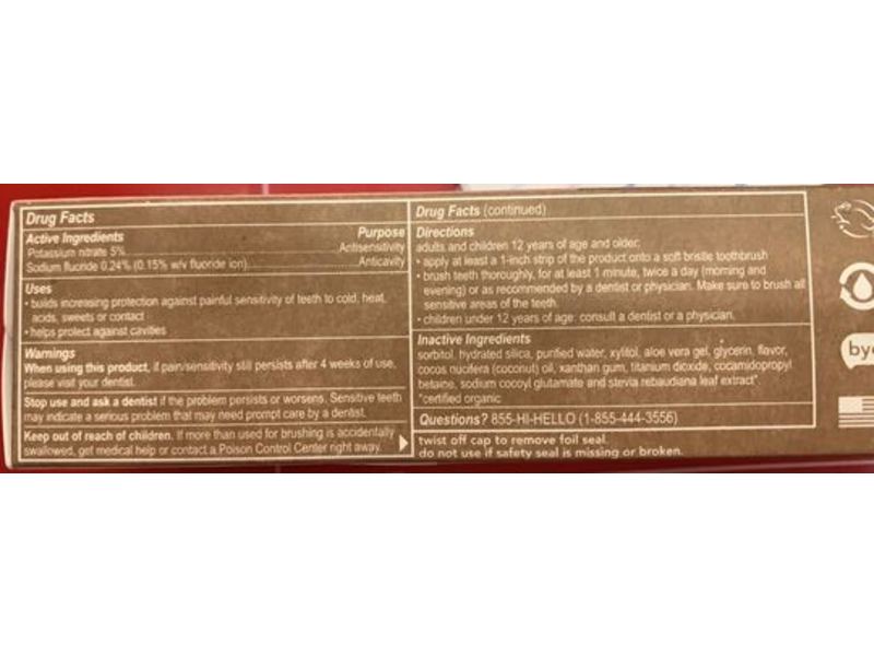 Hello Sensitivity Relief + Whitening Fluoride Toothpaste, Soothing Mint With Coconut Oil, 4.7 oz/133 g