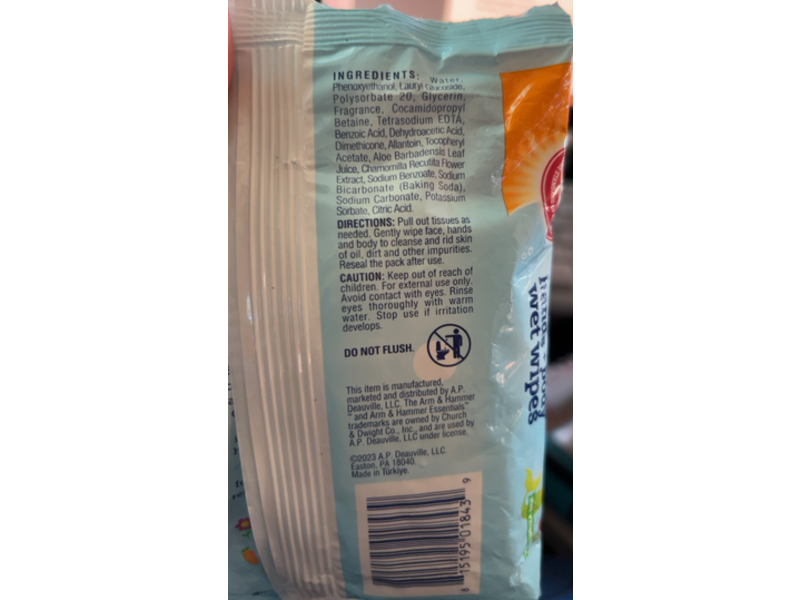 Arm & Hammer Essentials Kids Face & Body Wet Wipes, Under Watermelon Kiwi, 30 Count