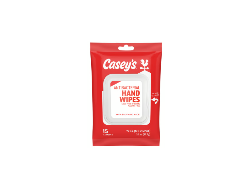 Casey's Antibacterial Hand Wipes, Soothing Aloe, 15 Count, 3.2 oz/90.7 g