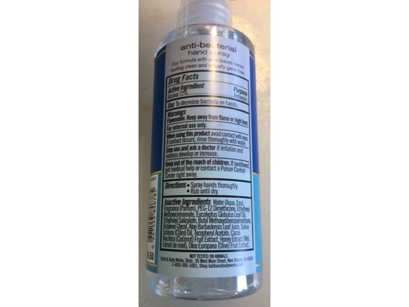 Bath & Body Works Anti-Bacterial Hand Spray, Eucalyptus Tea, 3 fl oz/88 ml