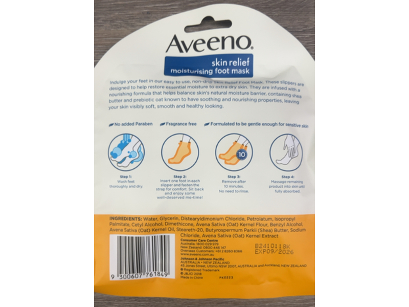 Aveeno Skin Relief Moisturizing Foot Mask, Prebiotic Oat & Shea Butter, 1 Pair