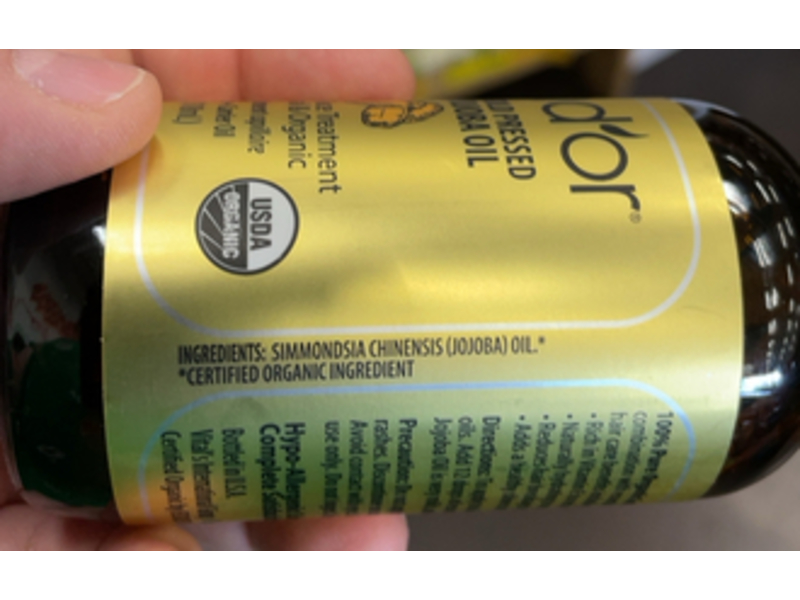 Pure D’or Organic Jojoba Oil, Hexane Free + Carrier Oil, 4 fl oz/118 mL