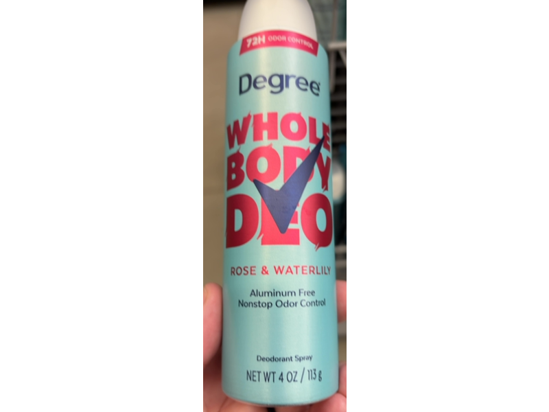 Degree Whole Body Deodorant Spray, Rose & Waterlily Scent, 4 oz/113 g