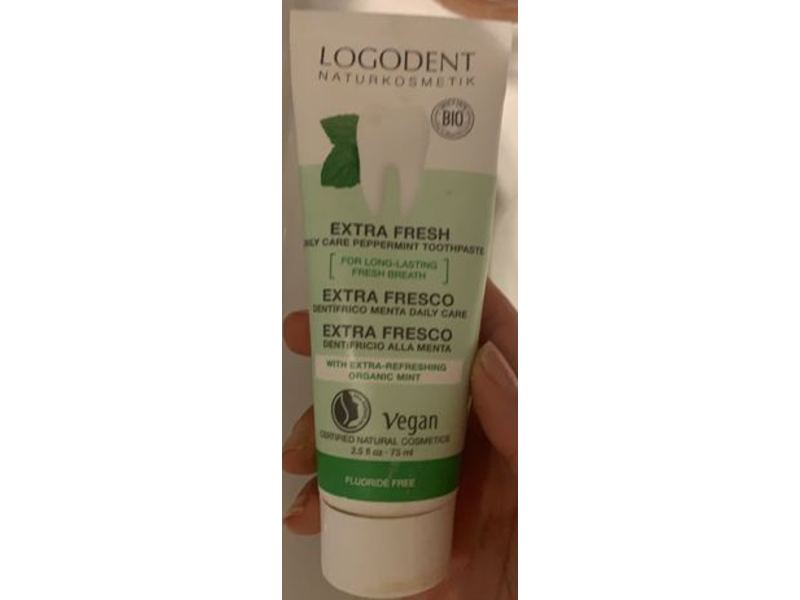 Logodent Daily Care Peppermint Toothpaste, Extra Fresh, Fluoride Free, 2.5 fl oz/75 mL