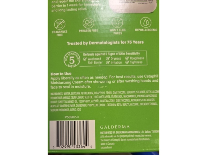Cetaphil Moisturizing Cream, Glycerin, Vitamin B3 & b5, 16 oz/453 g, Pack Of 2