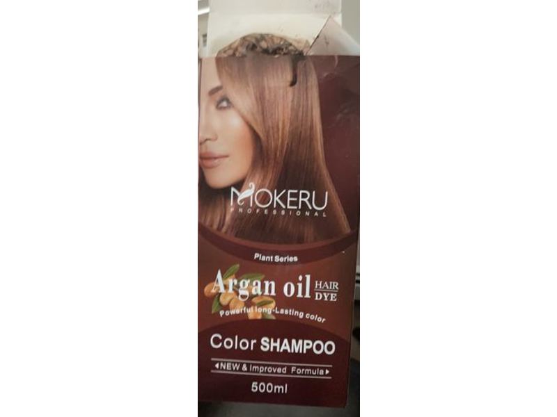 Mokeru Hair Dye Color Shampoo, Argan Oil, Dark Brown, 500 mL