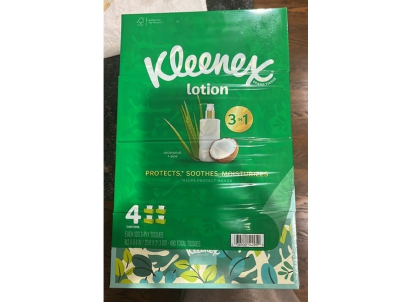 Kleenex 3 In 1 Lotion Facial Tissues, Coconut Oil + Aloe, 480 Count