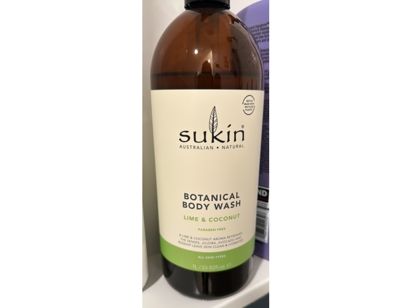 Sukin Natural Botanical Body Wash, Lime & Coconut, 33.82 fl oz/1 L
