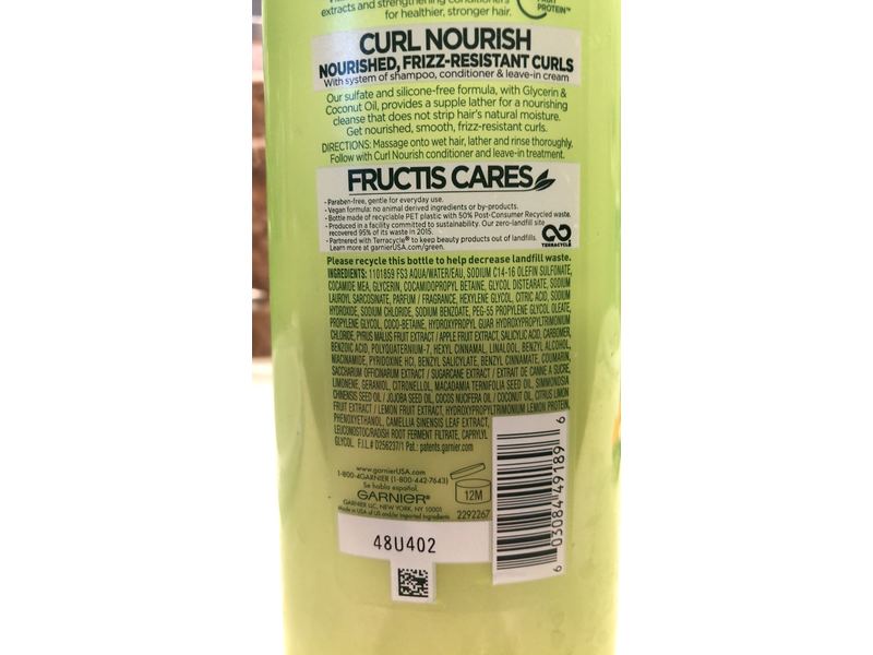Garnier Fructis Curl Nourish Fortifying Shampoo, Glycerin + Coconut Oil, 12.5 fl oz/370 ml