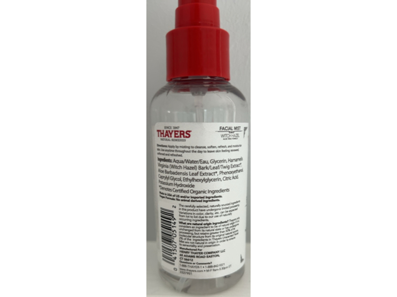 Thayers Witch Hazel Facial Mist, Unscented, 4 fl oz/118 mL