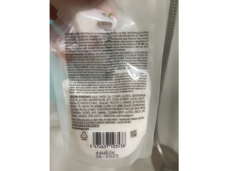 Biolage Strength Recovery Deep Treatment Pack, 3.4 fl oz/100 mL