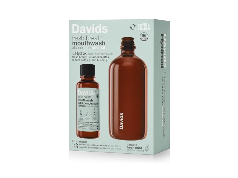 Davids Fresh Breath Mouthwash Refill Kit, Natural Fresh Mint.