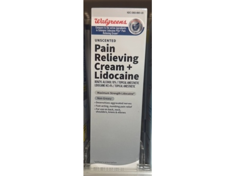 Walgreens Pain Relieving Cream+Lidocaine, Unscented, 3 oz/85 g