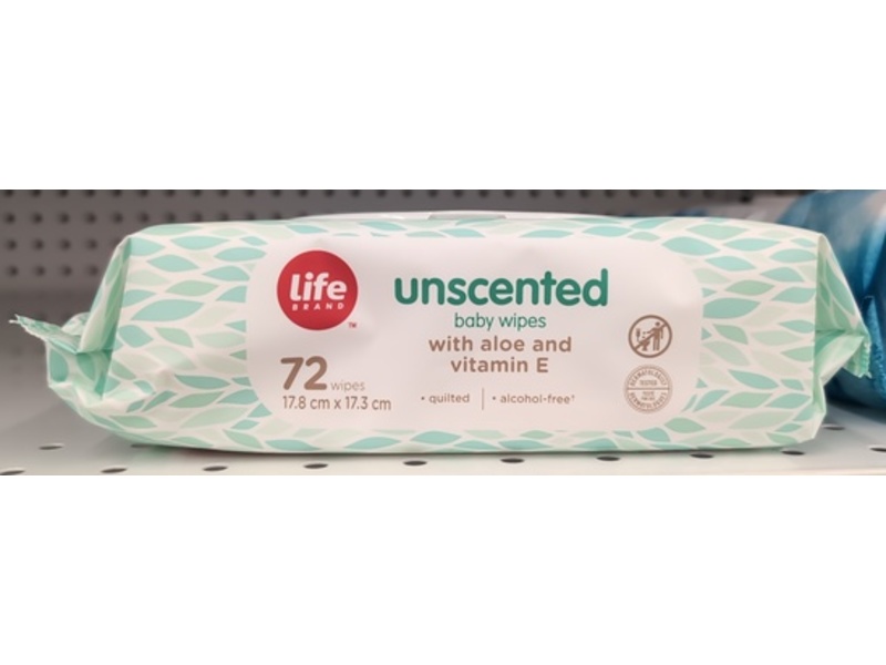 Life Brand Unscented Baby Wipes, Aloe & Vitamin E, 72 Count