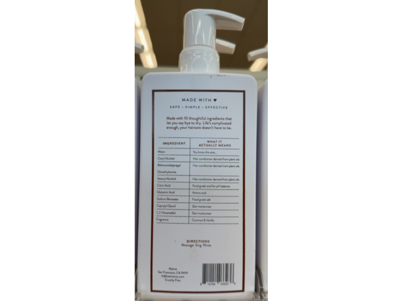 Native Hair Moisturizing Conditioner, Coconut & Vanilla, 16.5 fl oz/487mL