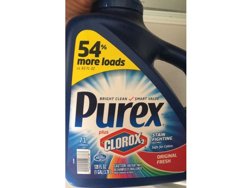 Purex Plus Clorox2 Stain Fighting Enzymes, Original Fresh, 71 Loads, 128 fl oz/3.78 L