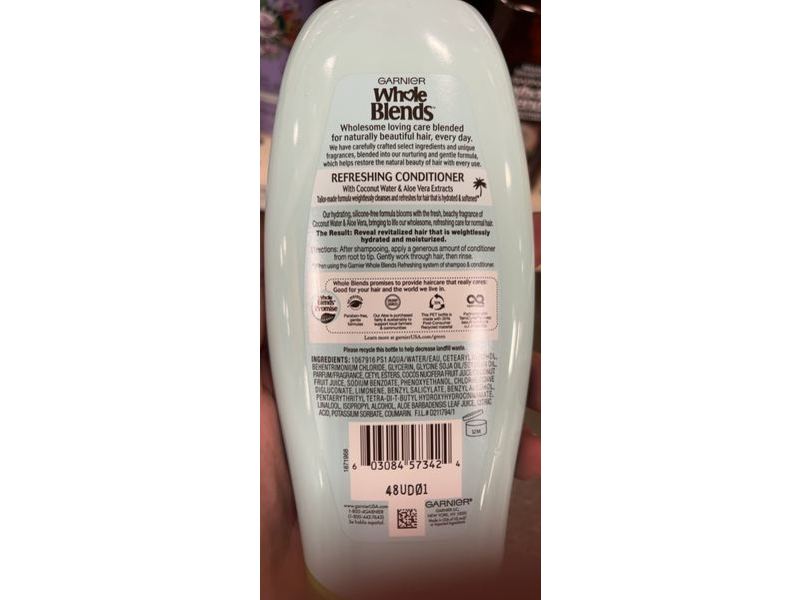 Garnier Whole Blends Conditioner, Coconut Water & Aloe Vera, 12.5 fl oz/370 mL