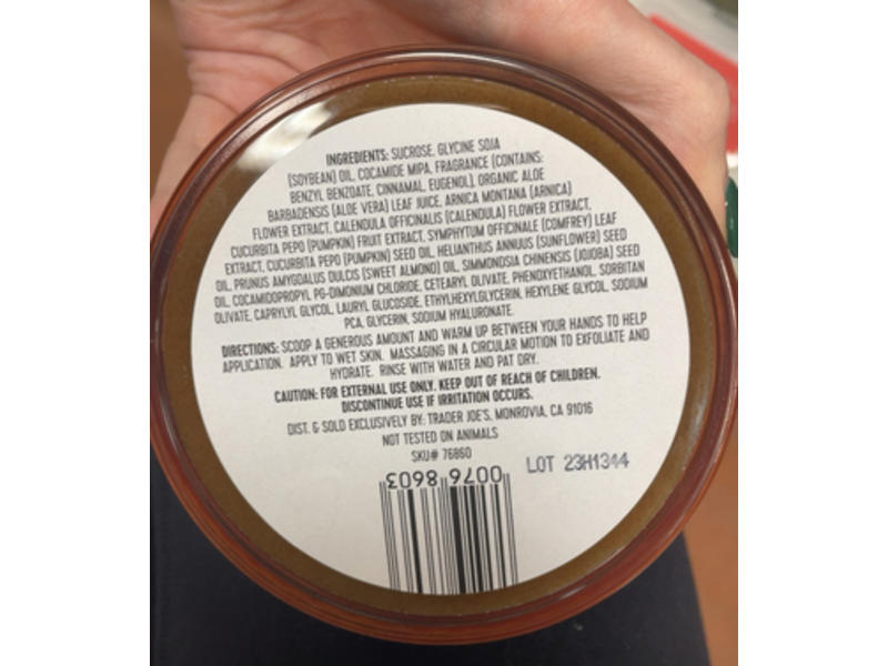 Trader Joe's Pumpkin Body Scrub with Exfoliating Brown Sugar, 8 oz/227 g