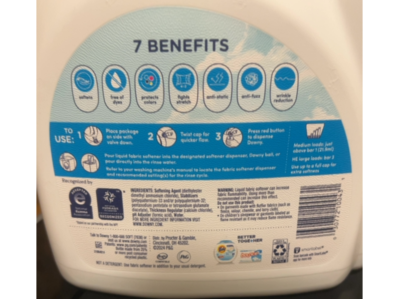 Downy Fabric Softener, Free & Gentle, 190 Loads, 140 fl oz.4.16 L