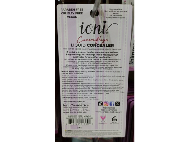 Ioni Camouflage Liquid Concealer, Cool Light, 0.34 fl oz/10 mL