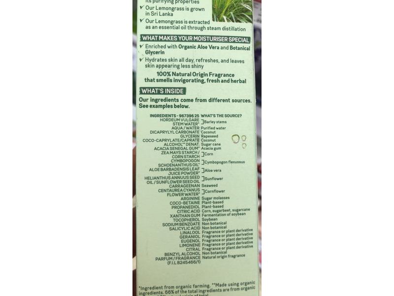 Garnier Organic Daily Moisturiser, Lemongrass, 50 mL