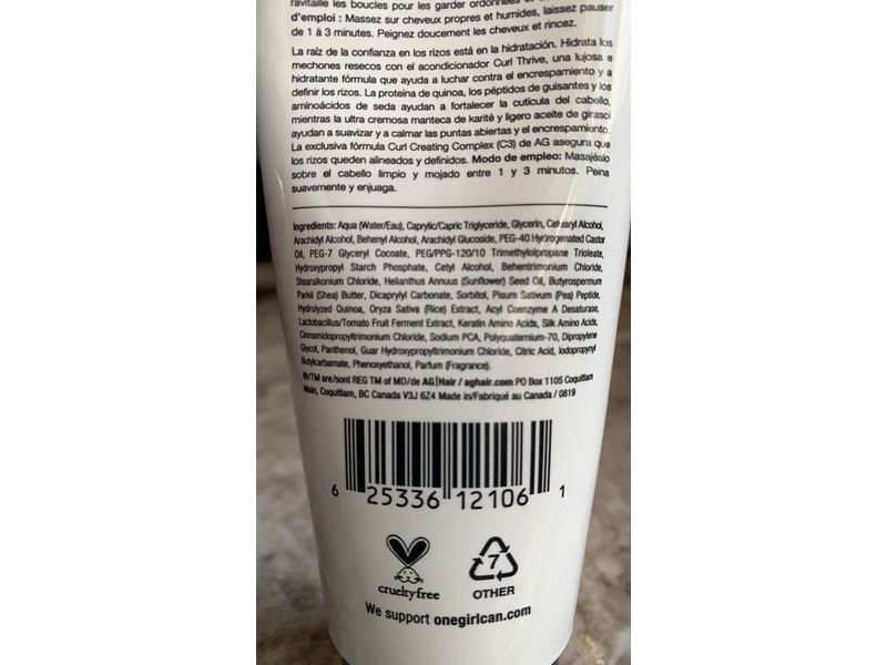 AG Hair Curl Thrive Hydrating Conditioner, 6 fl oz/178 mL