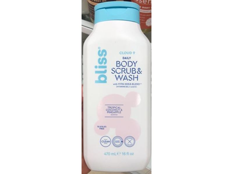 Bliss Could 9 Daily Body Scrub & Wash, Tropical Coconut & Pineapple, 16 fl oz/470 mL