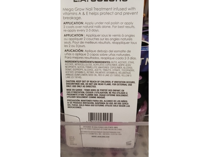 L.A. Colors Nail Treatment, Mega Grow, C62253, 0.44 fl oz/13 mL