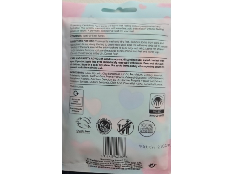 Superdrug Fruity Pampering Foot Socks, Candy Floss, 1 Pair