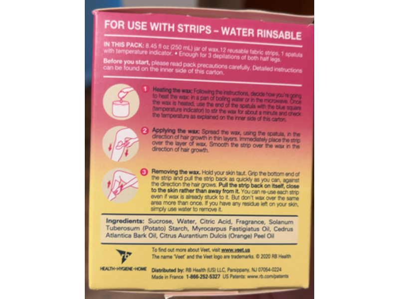 Veet Sugar Wax Hair Remover, 8.45 fl oz/250 mL + 12 Strips + 1 Spatula