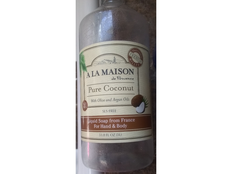 A La Maison De Provence Pure Coconut Liquid Soap For Hand & Body, Olive And Argan Oils, 33.8 fl oz/1 L