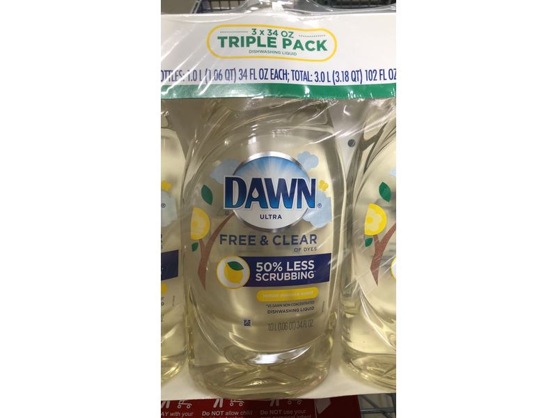 Dawn Ultra Dishwashing Liquid, Free & Clear, Lemon Essence Scent, 34 fl oz