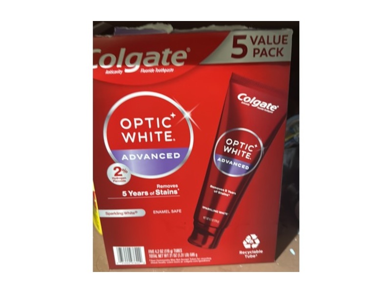 Colgate Optic White Advanced Toothpaste, Sparkling White, 4.2 oz/118 g, Pack Of 5