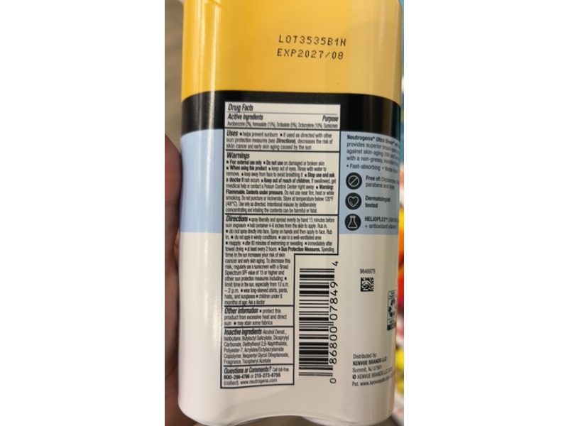 Neutrogena Ultra Sheer Body Mist Sunscreen, SPF 70, 5 oz/141 g, Pack Of 2
