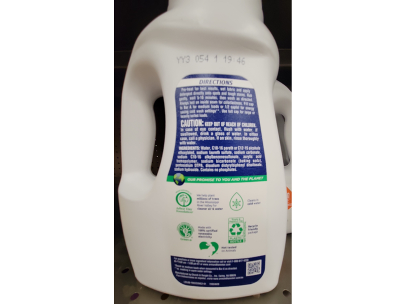 Arm & Hammer Sensitive Skin Liquid Laundry Detergent, Free & Clean, 50 Loads, 50 fl oz/1.48 L