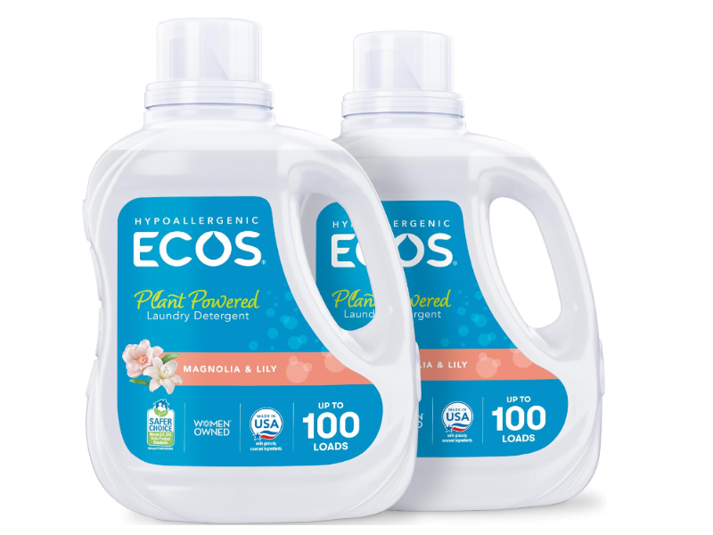 Ecos Plant Powered Laundry Detergent, Magnolia Lily, 100 Loads, 100 fl oz, Pack Of 2