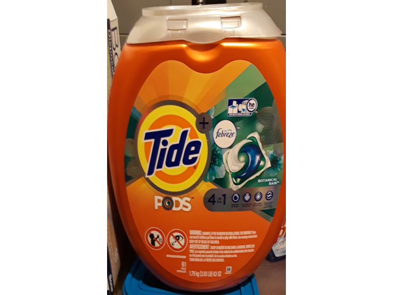 Tide Pods Plus Febreze 4 In 1 Laundry Detergent Pacs, Botanical Rain, 63 oz/1.79 kg, 61 Count