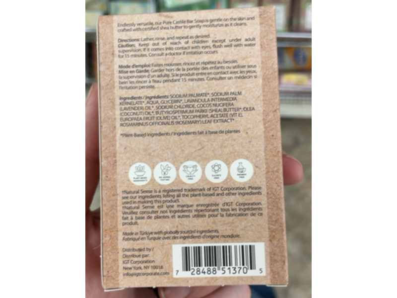 Natural Sense Pure Castile Natural Moisturizing Bar Soap, Lavender, 5 oz/141 g