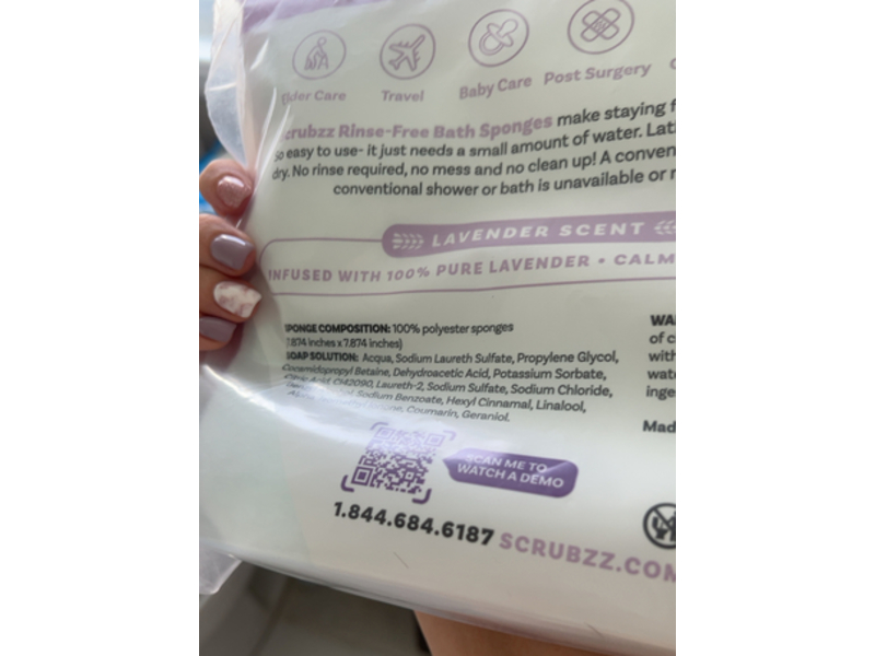 Scrubzz Rinse-Free Soap & Shampoo Infused Bath Sponges, Lavender, 25 Count
