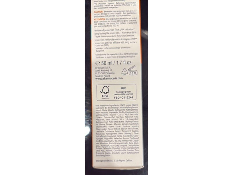 Pharmaceris S Daily Protective Lotion, SPF 50+, Hyaluronic Acid, 1.7 fl oz/50 mL