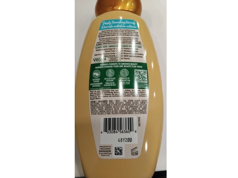 Garnier Whole Blends Deeply Nourishing Shampoo, Almond & Argan Riches, 370 mL