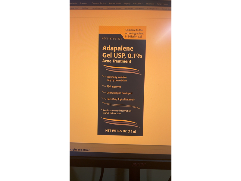 Taro Adapalene USP 0.1% Acne Treatment Gel, 0.5 oz/15 g