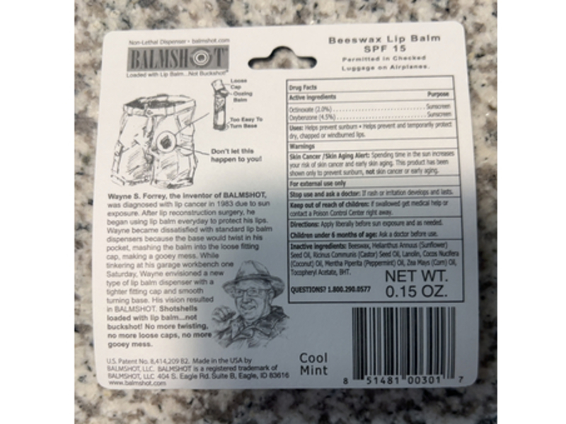 Balmshot Lip Balm, SPF 15, Cool Mint, 0.15 fl oz/4.25 g