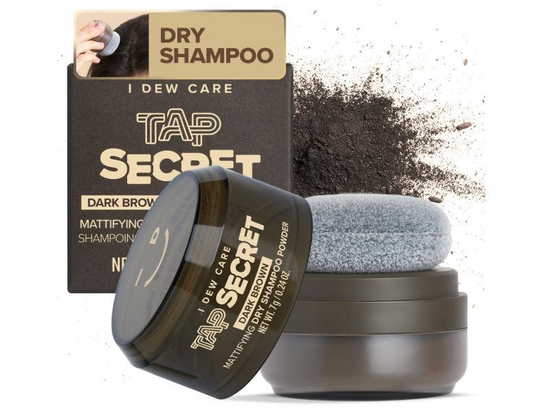 I Dew Care Tap Secret Dry Shampoo Powder, Dark Brown, 0.24 oz/7 g