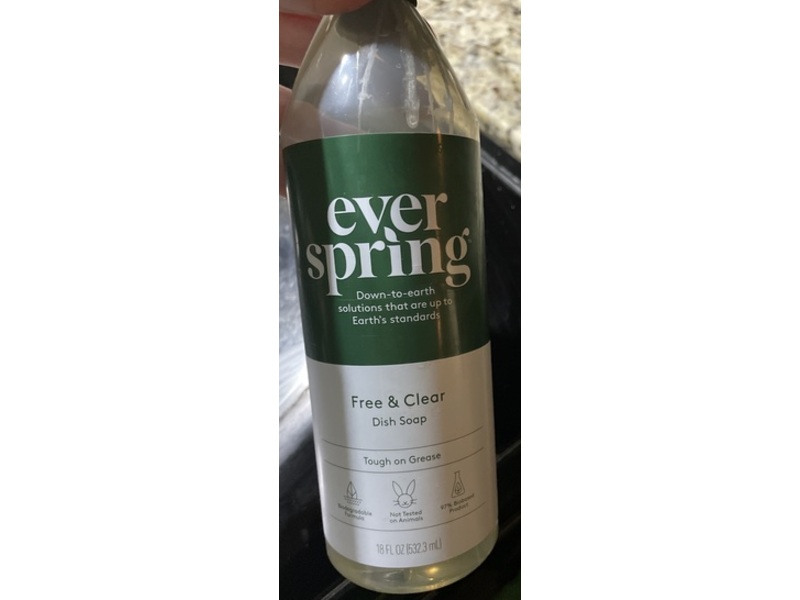 Ever Spring Dish Soap, Free & Clear, 18 fl oz/532.3 mL