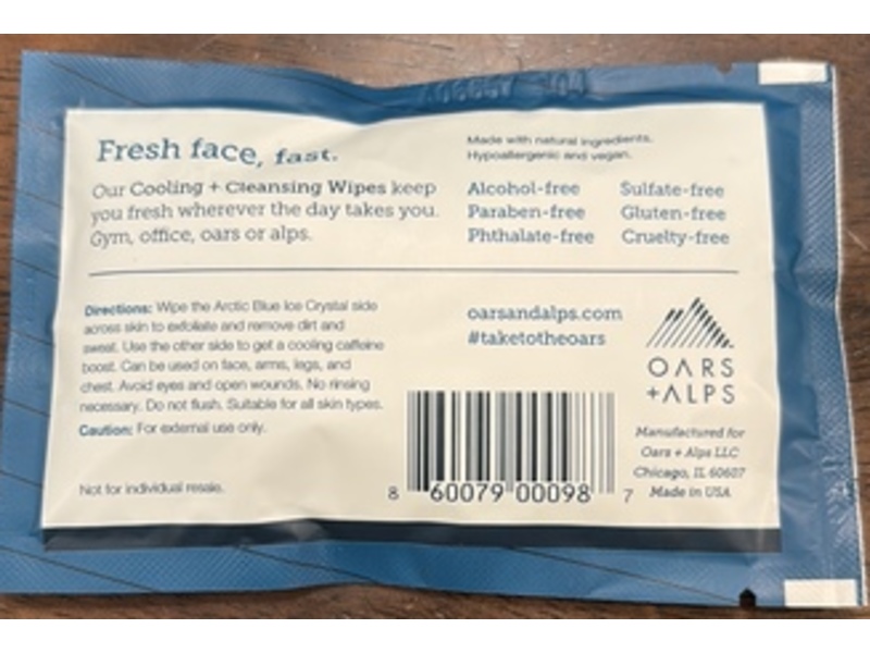 Oars + Alps Cooling + Cleansing Wipes, Cool Down, 1 Count